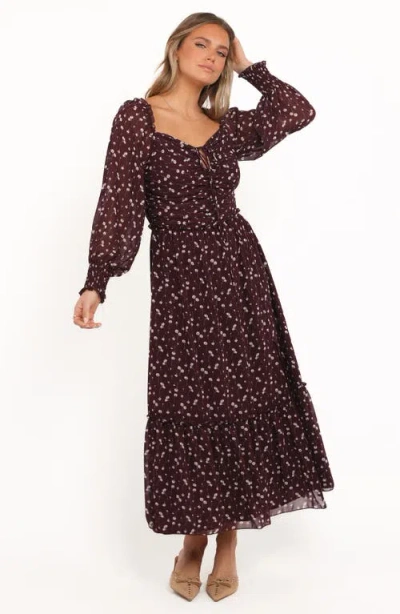 Petal And Pup Petal & Pup Keziah Floral Long Sleeve Midi Dress In Burgundy