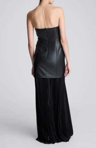 Kenneth Cole Faux Leather Mixed Media Pleated Maxi Dress In Black