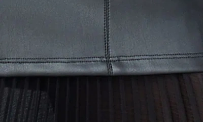 Kenneth Cole Faux Leather Mixed Media Pleated Maxi Dress In Black