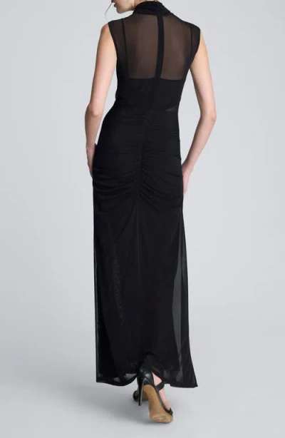 Kenneth Cole Solid Mesh Pleated Bodice Maxi Dress In Black