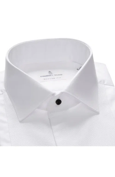 Emanuel Berg Modern Fit Textured Bib White Cotton Tuxedo Shirt In White
