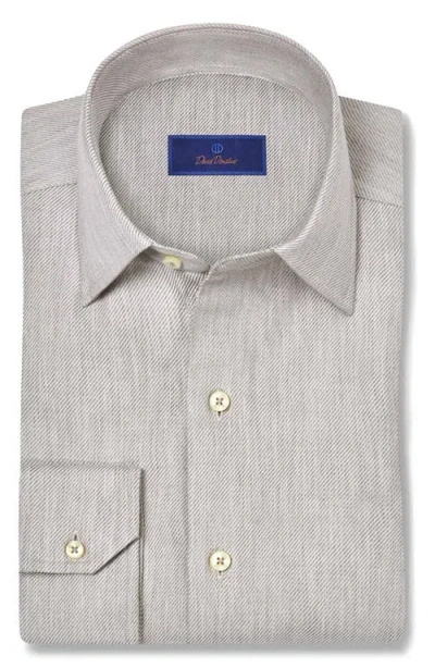 David Donahue Regular Fit Stripe Cotton & Cashmere Twill Dress Shirt In Gray