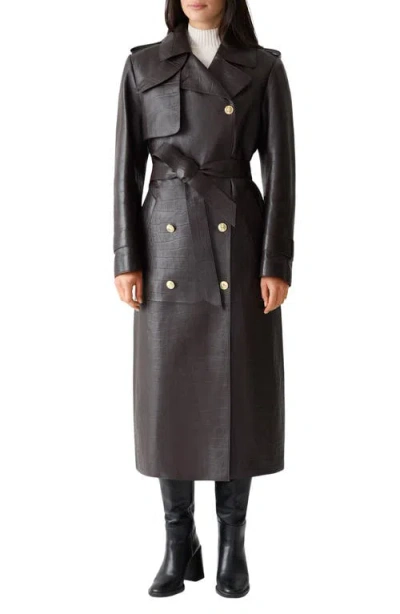 Mackage Gael Double Breasted Lambskin Leather Trench Coat In Black