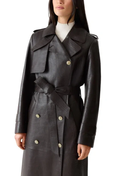 Mackage Gael Double Breasted Lambskin Leather Trench Coat In Black