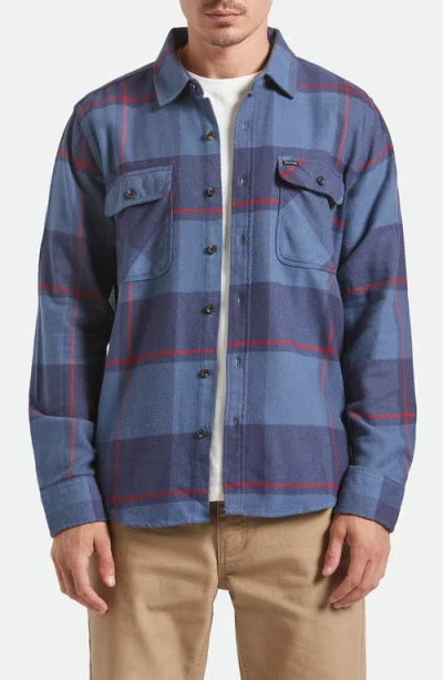 Brixton Bowery Plaid Flannel Button-up Shirt In Blue