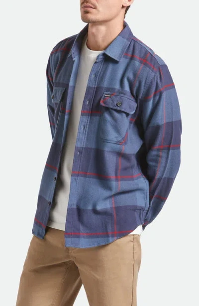 Brixton Bowery Plaid Flannel Button-up Shirt In Blue