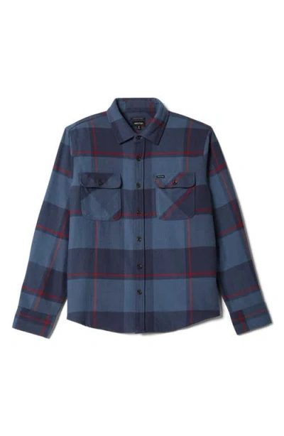 Brixton Bowery Plaid Flannel Button-up Shirt In Blue