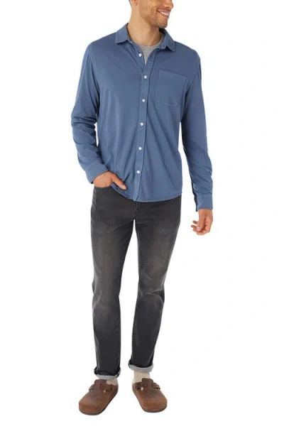 Fair Harbor Saltaire Organic Cotton Knit Button-up Shirt In Blue