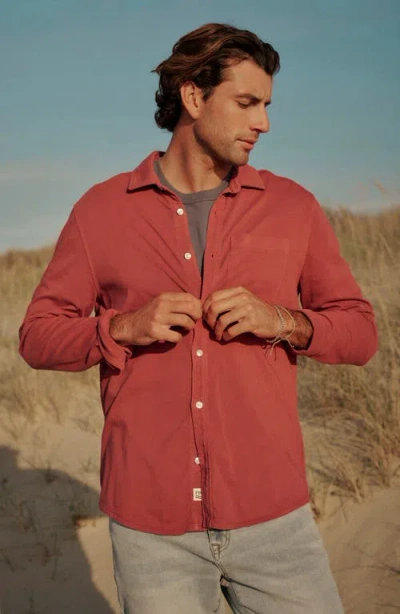 Fair Harbor Saltaire Organic Cotton Knit Button-up Shirt In Red
