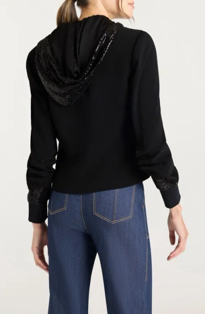 Cinq À Sept Cinq A Sept Sequin Hooded Single Button Jacket In Black