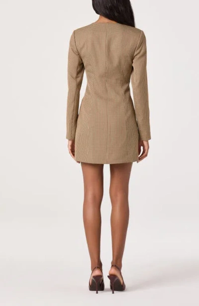 Astr The Label Houndstooth Long Sleeve Button-up Minidress In Brown
