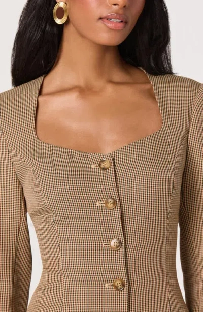 Astr The Label Houndstooth Long Sleeve Button-up Minidress In Brown