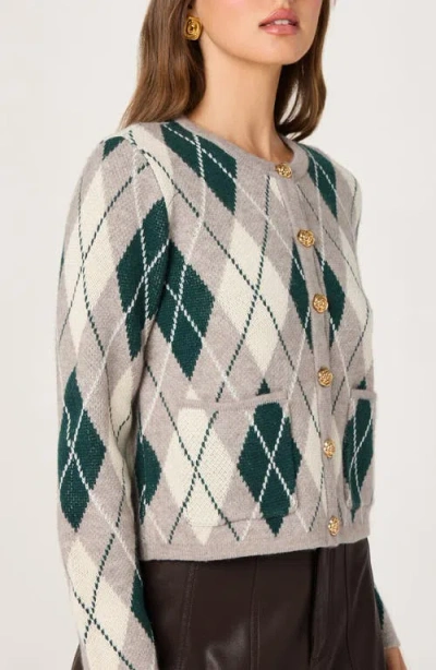 Astr The Label Argyle Cardigan In Gray