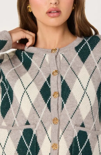 Astr The Label Argyle Cardigan In Gray