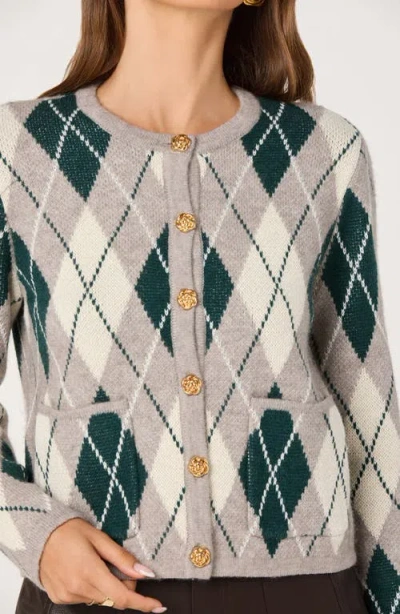 Astr The Label Argyle Cardigan In Gray