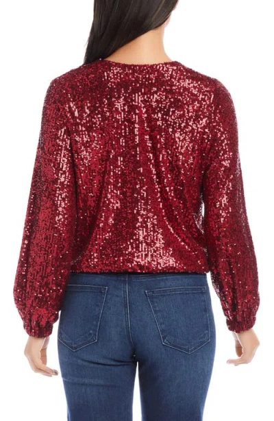 Karen Kane Sequin V-neck Top In Red