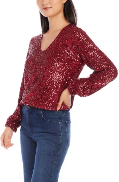 Karen Kane Sequin V-neck Top In Red