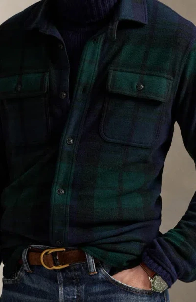 Polo Ralph Lauren Plaid Knit Flannel Overshirt In Green