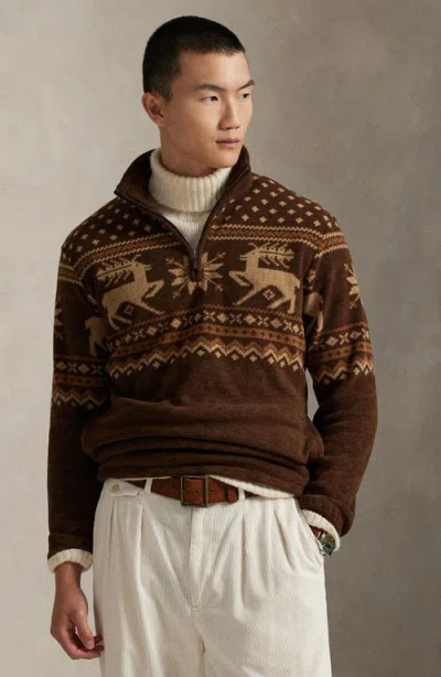 Polo Ralph Lauren Fleece Fair Isle Quarter-zip Sweatshirt In Multi