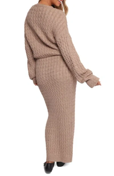 Petal And Pup Petal & Pup Reid Cable Knit Crop Sweater & Maxi Skirt Set In Brown