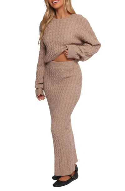 Petal And Pup Petal & Pup Reid Cable Knit Crop Sweater & Maxi Skirt Set In Brown