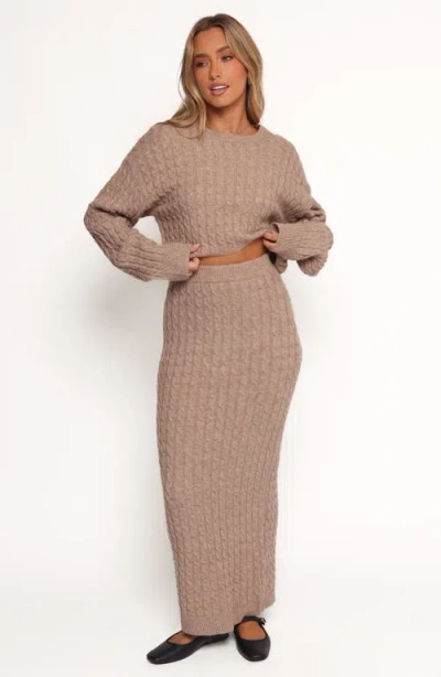 Petal And Pup Petal & Pup Reid Cable Knit Crop Sweater & Maxi Skirt Set In Brown