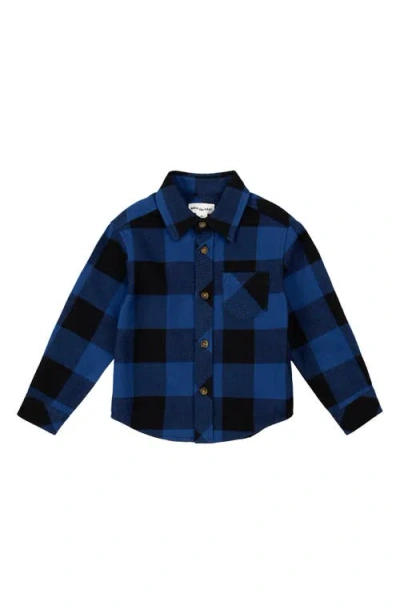 Miles Baby Kids' Buffalo Plaid Organic Cotton Flannel Button-up Shirt In Blue