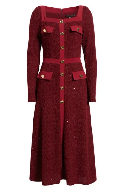 Black Halo Chiara Sequin Long Sleeve Midi Dress In Red