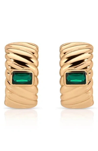 Ettika Baguette Crystal Hoop Earrings In Gold