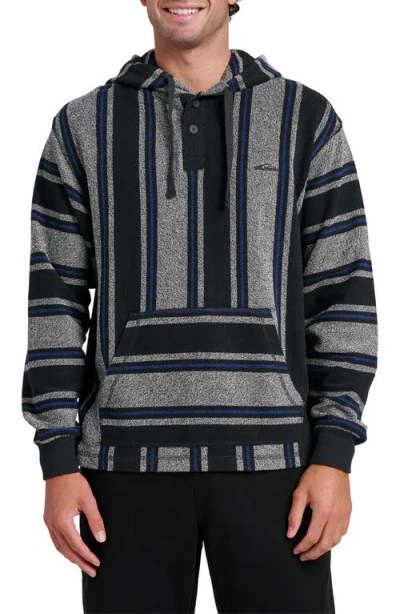 Quiksilver Playa Stripe Henley Hoodie In Black