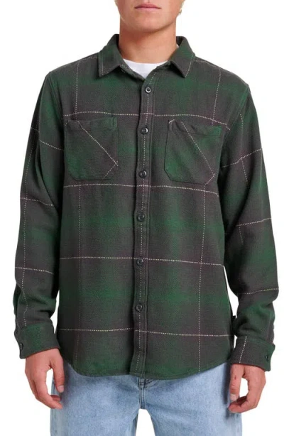 Quiksilver Dna Plaid Cotton Flannel Button-up Overshirt In Green