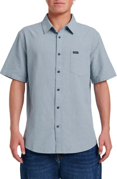 Quiksilver Oxford Stripe Classic Short Sleeve Button-up Shirt In Gray