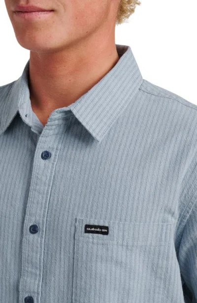 Quiksilver Oxford Stripe Classic Short Sleeve Button-up Shirt In Gray