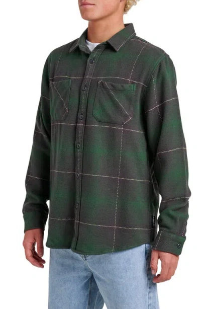 Quiksilver Dna Plaid Cotton Flannel Button-up Overshirt In Green