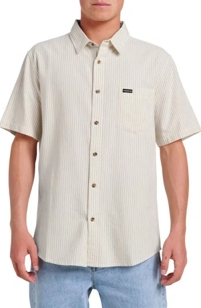 Quiksilver Oxford Stripe Classic Short Sleeve Button-up Shirt In Neutral