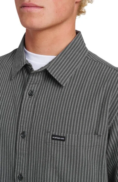 Quiksilver Oxford Stripe Classic Short Sleeve Button-up Shirt In Black