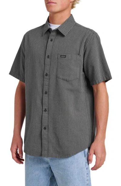 Quiksilver Oxford Stripe Classic Short Sleeve Button-up Shirt In Black