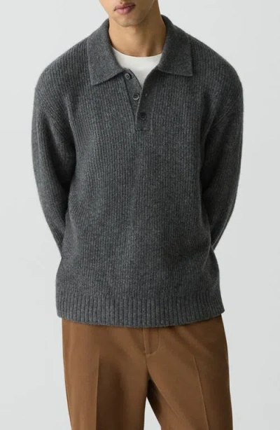Theory Relaxed Polo Sweater In Astor Wool In Gray