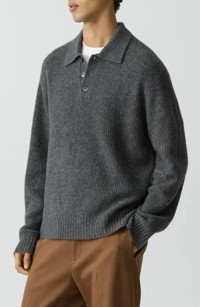 Theory Relaxed Polo Sweater In Astor Wool In Gray