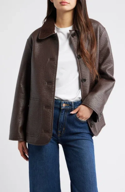 Rails Luis Faux Leather Jacket With Faux Shearling Collar In Brown