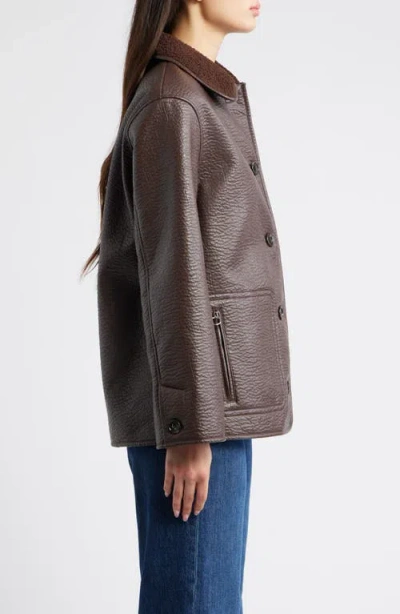 Rails Luis Faux Leather Jacket With Faux Shearling Collar In Brown