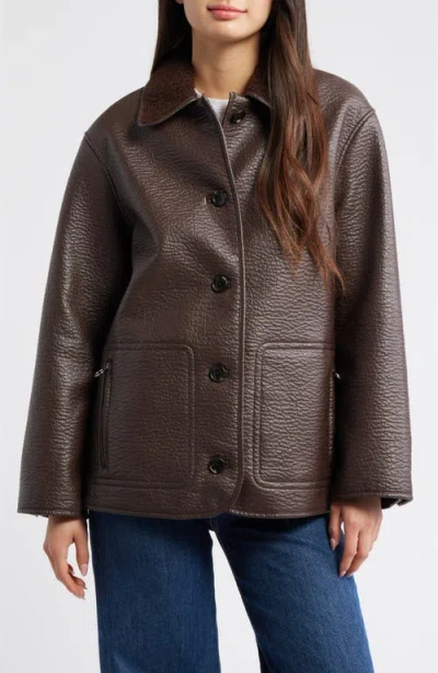 Rails Luis Faux Leather Jacket With Faux Shearling Collar In Brown