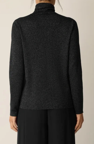 Eileen Fisher Long Sleeve Metallic Wool Blend Turtleneck Top In Black