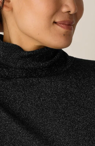 Eileen Fisher Long Sleeve Metallic Wool Blend Turtleneck Top In Black
