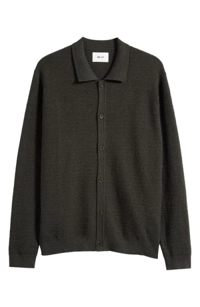 Nn07 Navi 6499 Ribbed Cotton Full Button Cardigan In Green