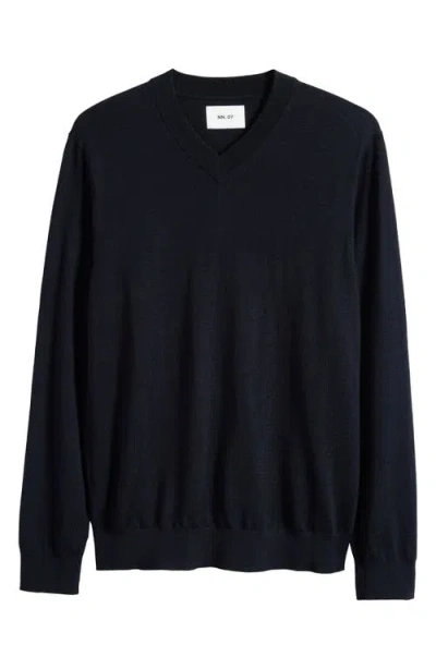 Nn07 Serge 6584 Wool Blend V-neck Sweater In Blue