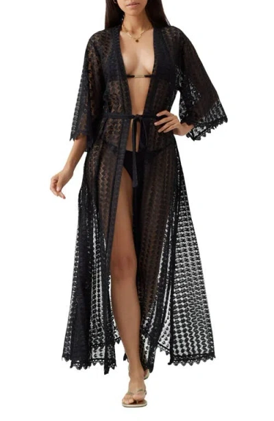 Melissa Odabash Tali Laced Belted Kaftan In Black