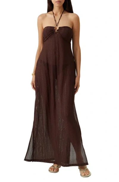 Melissa Odabash Harriet Embellished Crocheted Halterneck Maxi Dress In Brown