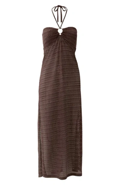 Melissa Odabash Harriet Embellished Crocheted Halterneck Maxi Dress In Brown