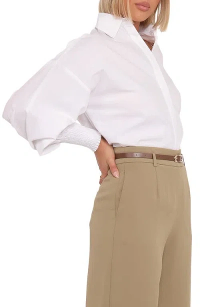 Petal And Pup Petal & Pup Carys Smocked Cuff Cotton Poplin Button-up Shirt In White